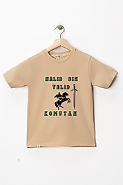 Erkek Çocuk Kısa Kollu Bisiklet Yaka "Hz Halid Bin Velid"  Komutan Baskılı Tişört Mevsimlik Pamuklu