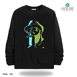 Sakallı Adam Görselli Bisiklet Yaka Erkek kadın Slimfit Sweatshirt