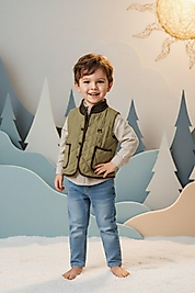 Erkek Çocuk 6-9 Yaş Haki Kapitone Yelekli Kombin