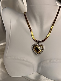 Iridescent Heart Charm Necklace Model Çelik Kolye