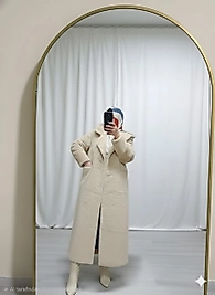 Kadın Krem Uzun Kürk Kaban