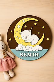 Ay Üstünde Uykucu Kutup Ayılı Bebek Kapı Süsü