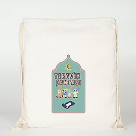 "Teravih" Yeşil Baskılı Ham Bez Sırt Çantası %100 Pamuk