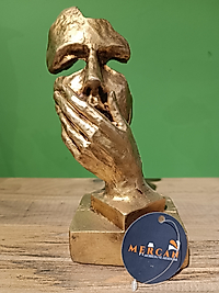 MERCAN MOBİLYA AKSESUAR,ELİ AGZINDA YÜZ , Gold, Polyester Dekoratif Maske Biblo, Gold Dekor, Yeni Yıl Hediyesi