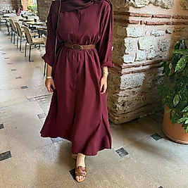 Tensel gömlek elbise (bordo)