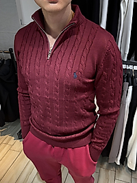 ZEROWEAR - RaphLauren yarım fermuarlı nakış logo detaylı Premium kalite triko