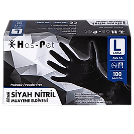 Haspet Siyah Nitril Eldiven Pudrasız 100 lü L