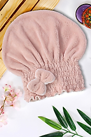 Kadın Bone Havlu Sade Pudra FİYONK Modelli