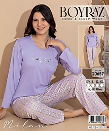 Boyraz 20657 Uzun Kol Milan Kumaş Pijama Takımı