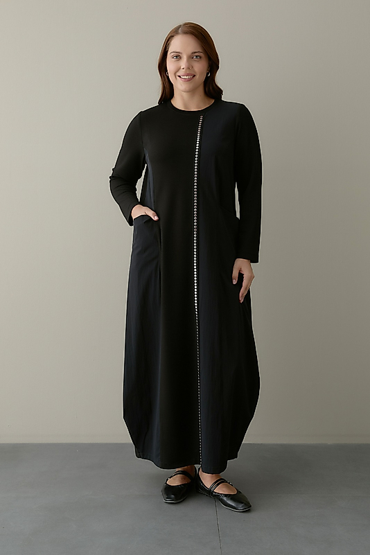 Siyah Garnili Elbise