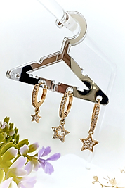 Xuping Vip Seri Yıldız Model Zirkon Taşlı Gold Renk 3'lü Çelik Küpe Seti (3 cm)