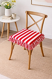 Kırmızı Pembe Çizgili Fırfırlı Marin Sandalye Minderi