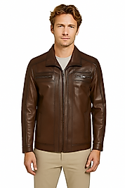 Jack Hakiki Deri Erkek Kahverengi Ceket