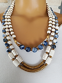 SODALİT - TURKUAZ VE HEMATİT  DOĞALTAŞ ÇOKLU KOLYE