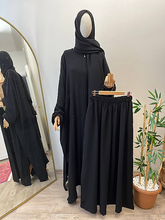 Bambu Börümcük  Tam Boy Fermuarlı - Etekli Cilbab Takım