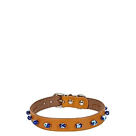 Cattie Gerçek Deriden El Yapımı Boncuklu Kedi Boyun Tasması 1,5x28-32cm - Camel