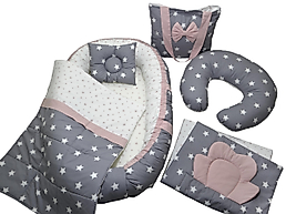 Berababy Babynest Emzirme Yastıklı Gri Ve Pudra Tasarım Bebek Bebek Yuvası