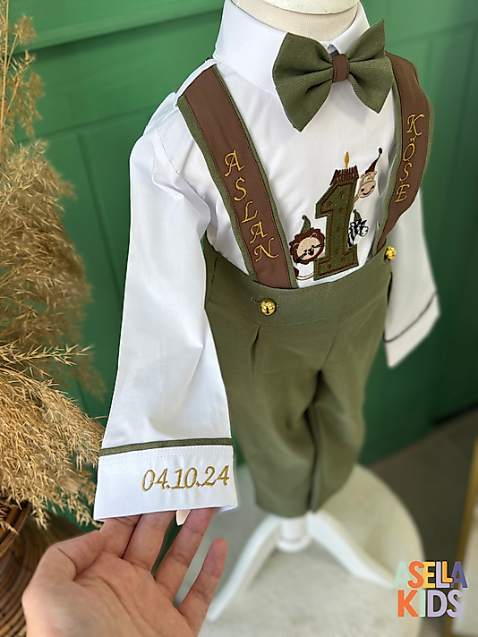 Erkek Çocuk Yeşil Salopet Takım - Safari 1 Nakışlı