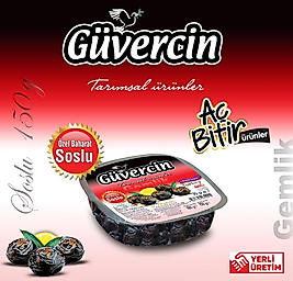 GÜVERCİN Gemlik Çeşidi Siyah Zeytin 150 gr Vakum Özel Baharat Soslu 321-380 Kalibre