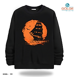Yelkenli Gemi Görselli Bisiklet Yaka Erkek kadın Slimfit Sweatshirt