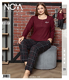 Bordo-Siyah Uzun Kollu Yün Viskon Pijama Takımınoya 21217