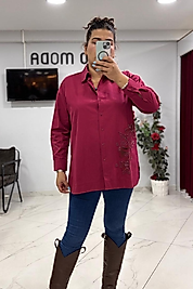 Çiçek Nakış Detaylı Uzun Gömlek