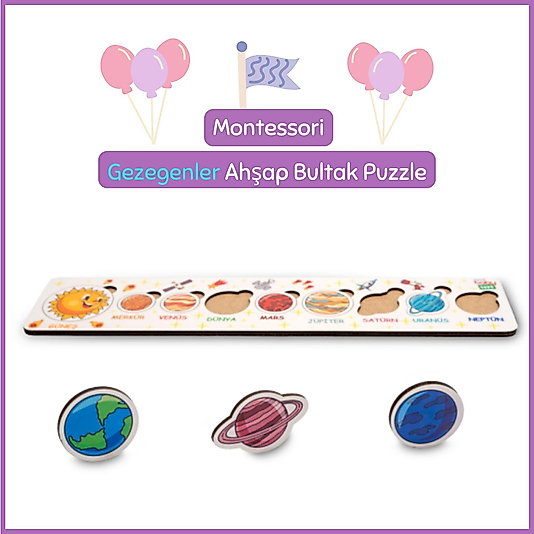 Montessori Gezegenler ve Güneş Sistemi Ahşap Bultak Puzzle Seti