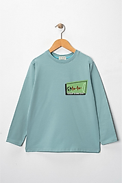 Kız Çocuk Uzun Kollu Bisiklet Yaka "Gazze" Baskılı Tişört Mevsimlik Pamuklu