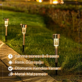 Gün Işığı Sarı Ledli Solar Güneş Enerjili Bahçe Lambası 1 Li Metal Gövdeli