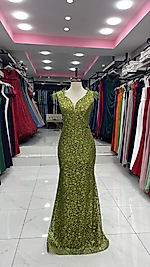 Pulchra Simli Balık Model Otrişli Abiye FISTIK YEŞİL
