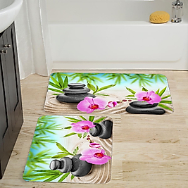 Rovigo Home Dijital Baskı Yıkanabilir Kaymaz 2 li Banyo Takımı