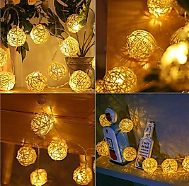 2m 10 LED Rattan Top Pilli Şeffaf Kablolu Süsleme Dekor Işık Gün Işığı