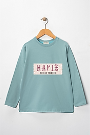 Kız Çocuk Uzun Kollu Bisiklet Yaka "Hafız, Kuran Yolcusu" Baskılı Tişört Mevsimlik Pamuklu