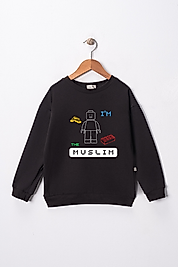 Erkek Çocuk "I am the muslım" Baskılı Pamuklu Sweat