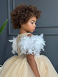 Kız Çocuk Tasarım Tüy Detaylı Elbise