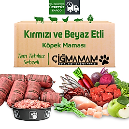 Çiğ Mamam Kırmızı-Beyaz Etli Tahılsız Köpek Barf Maması 12 kg