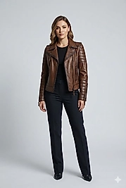 kadın deri mont çapraz fermuarlı.