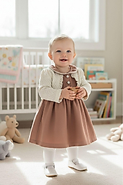 Kız Bebek Elbise Kendinden Bolerolu (6-12 Ay)