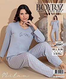 Boyraz 20647 Uzun Kol Milan Kumaş Pijama Takımı