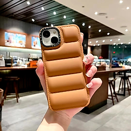 İphone 13 - 14 Uyumlu Puff Telefon Kılıfı Kahverengi