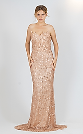 Boncuk İşli Payetli Straplez Abiye Elbise