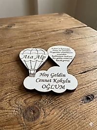 20 Adet Ahşap Uçan Balonlu Bebek Magneti, Mevlit, Sünnet, Yenidoğan Hediyelik