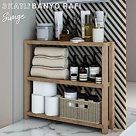 Simge 3 Katlı Ahşap Banyo Rafı / Dekoratif Raf / Çok Amaçlı Kullanım ( Atlantik Çam )