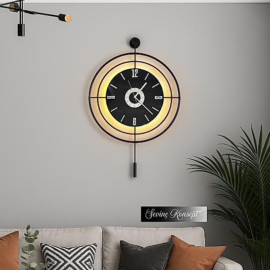 Led'li SİYAH Target NERO 24 (Büyük Boy 50*75 cm) Dekoratif Metal Duvar Saati