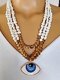 TURKUAZ ,HEMATİT,SERAMİK GİZ ÜÇLÜ KOLYE