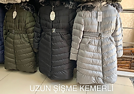 Uzun şişme kürklü mont