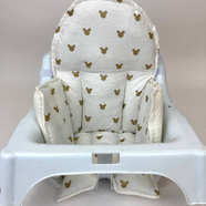 Krem/Altın Simli Mickey Desenli Çift Taraflı Mama Sandalyesi Minderi