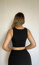 Askılı Crop Buzzy Bluz-SİYAH