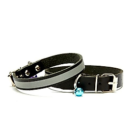Cattie Gerçek Deriden El Yapımı Reflektörlü Kedi Boyun Tasması 1,2x25-29cm - Black