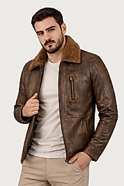 Carlos Hakiki  Deri Erkek Seyyar Kürk Yaka Mont